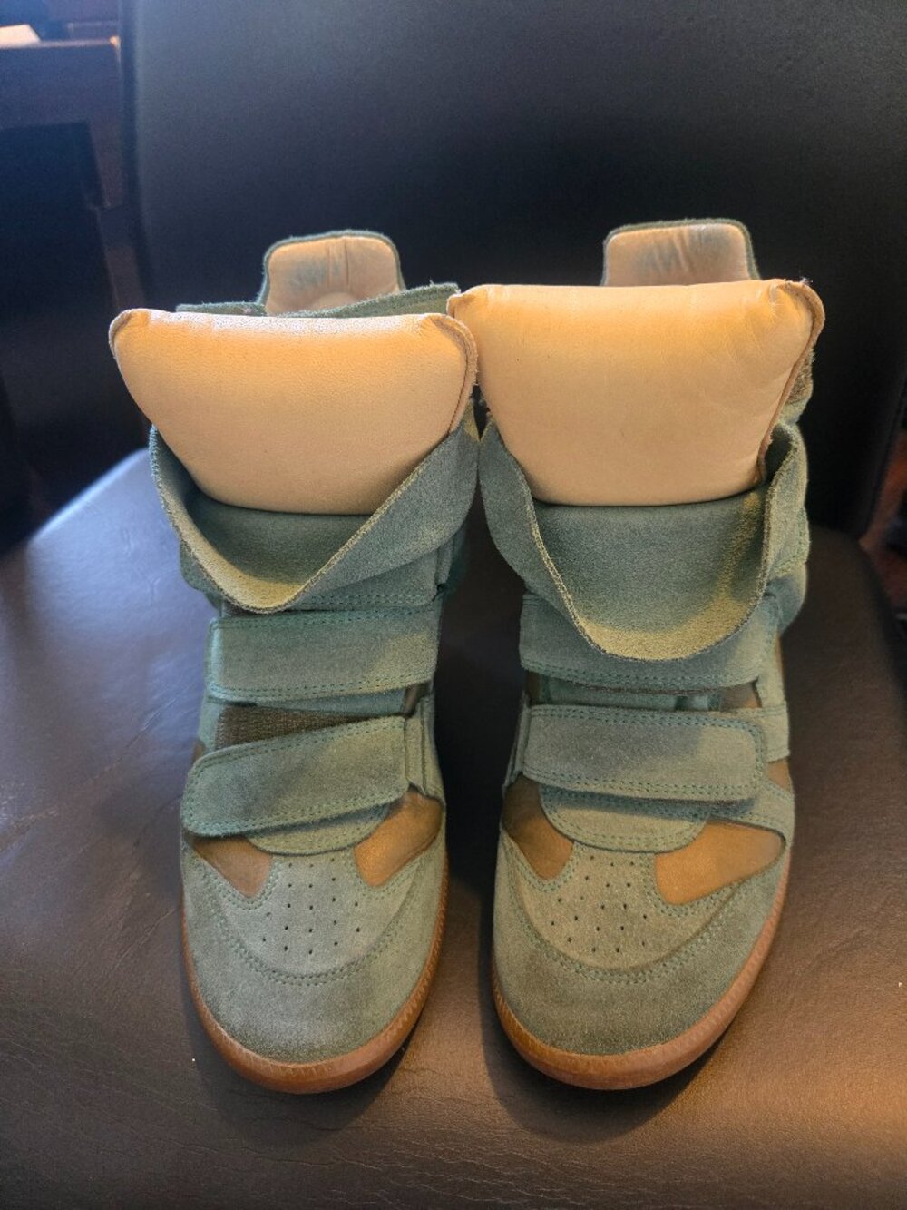 Isabel Marant Bekett Muted Sage Green Suede Wedge Sneakers Size 37 (Runs small)
